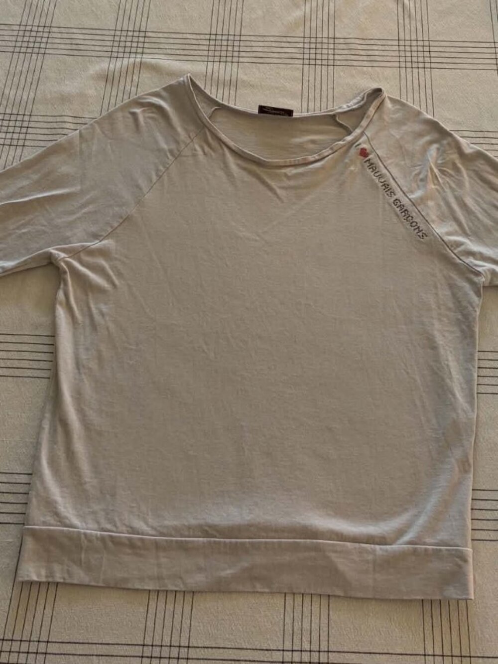 Locher’s Paris I Heart Mauvais Garcons Embroidered Cotton Slouchy Top L